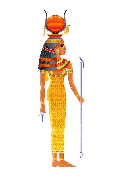 Premium Vector Hathor Egyptian Goddess Sky Deity With Sun Cow Horns Ancient Egyptian God