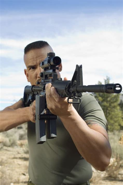 Soldier Aiming Machine Gun Stock Photo Image Of Brave 29659820