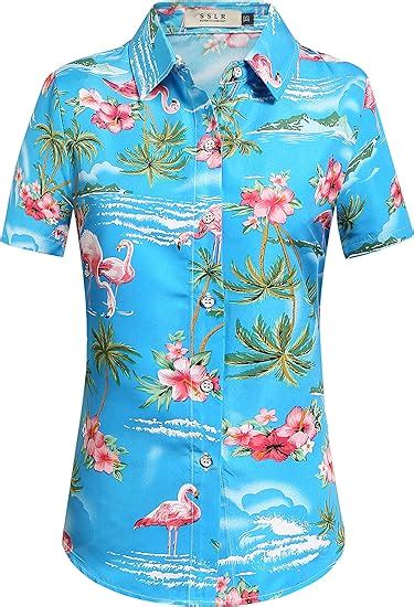 SSLR Damen Hawaii Bluse Kurzarm Strand Reise Flamingos D Gedruckt Hawaiihemd Amazon De Fashion