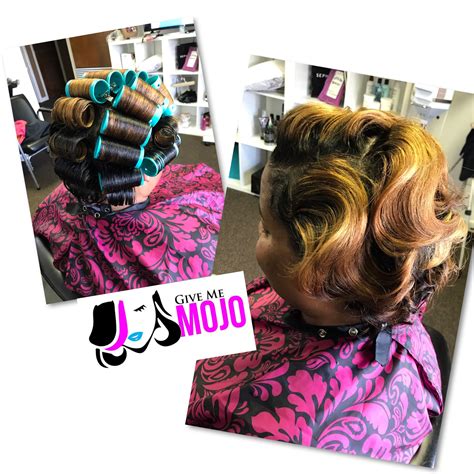 Oils work double duty, helping to repair the hair and increase resistance from breakage. Roller Set dry wave. This Client is relaxed. Color by Mojo ...