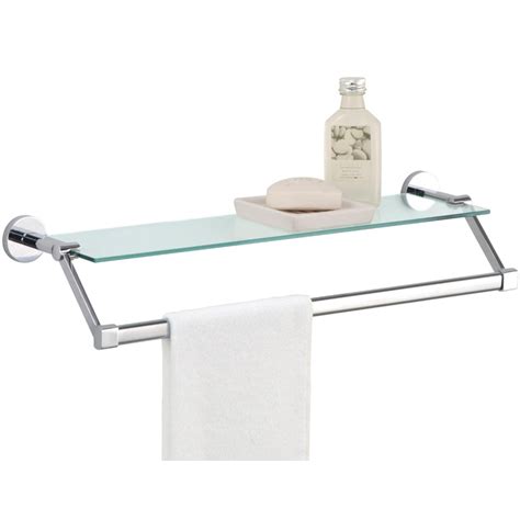 Mdesign metal over shower door towel rack holder for bathroom, 2 hooks. Towel Rack with Shelf - Glass in Bathroom Shelves