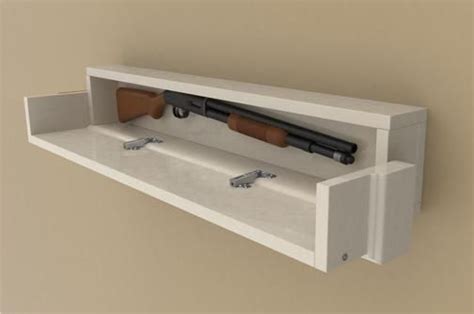 Locking compartments, plate glass door with etched wildlife design, upper compartment holds 5 to 10 guns. How to make this easy to build DIY Floating shelf with a ...