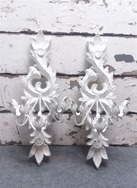 Large Shabby Chic Vintage Ornate Candle Wall Sconces Painted Etsy