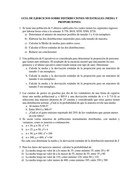 Guia De Ejercicios Sobre Distribuciones Muestrales Pdf