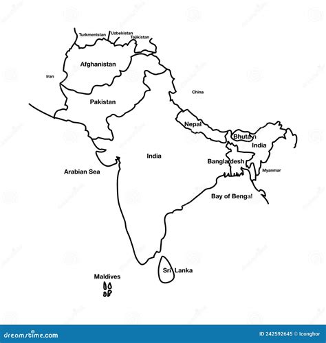 South Asia Outline Map Stock Vector Illustration Of Border 242592645