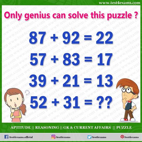 Only Genius Can Solve This Puzzle Math Puzzle Logic Test 4 Exams