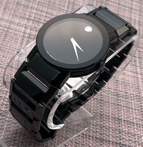 Swiss Movado 84 G1 2896 Black Face Sapphire Crystal Stainless Mens