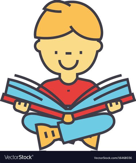 Kid Reading A Book Concept Line Icon Royalty Free Vector