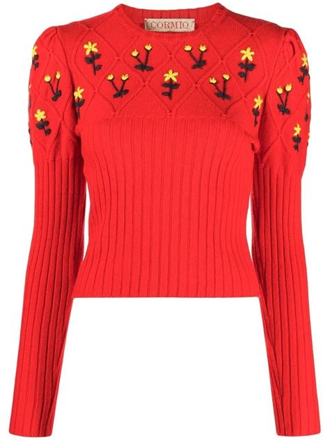 cormio oma floral embroidered wool jumper farfetch