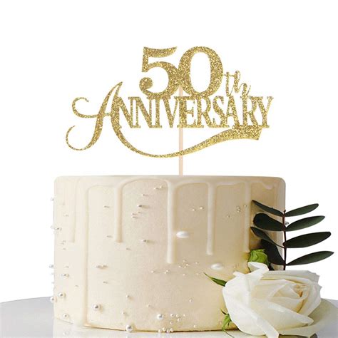 Buy Gold Glitter 50th Anniversary Cake Topper For 50th Wedding