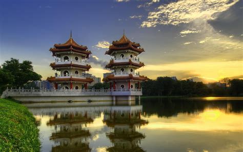 Chinese Pagoda City Architecture Wallpaper Preview
