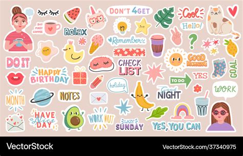 Diary Stickers Words Characters And Quotes Vector Image