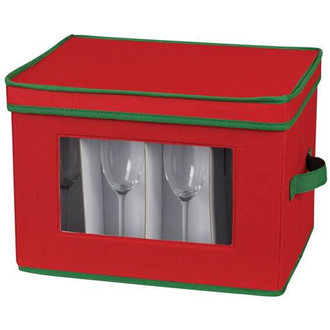 Holiday Champagne Flute Storage Box 12 Sturdy Compartments Windowed Front Panel 2 Riveted