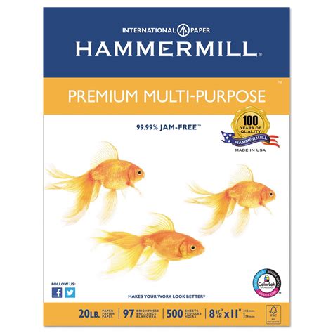 Hammermill Premium Multipurpose Paper 20 Lb 8 12 X 11 White 5000