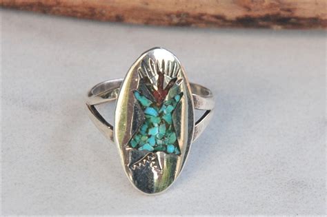 Sterling Silver Crushed Turquoise Coral Inlay Kokopelli Ring Etsy