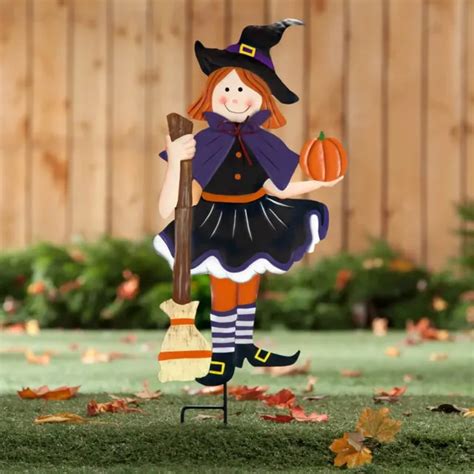 Witch With Broom Yard Stake Halloween Outdoor Garden Decor 4599