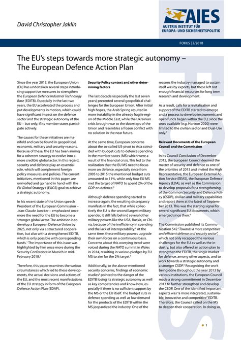 Pdf The Eus Steps Towards More Strategic Autonomy The European Defence Action Plan