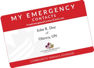 In the event of an emergency, a contact card provides law enforcement and medical personnel information to quickly contact your family and/or designated contact. Canada Form - Free Emergency Contact Card