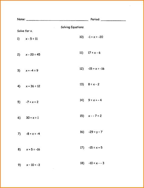Free worksheets from k5 learning; Solving Equations Problems Worksheet - Algebra