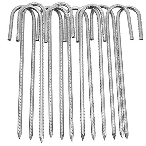 Galvanized Rebar Stakes Inch Heavy Duty Ground Stakes J Hooks For Camping Tent And Canopy