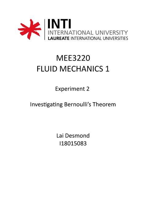 Experiement Bernoulli Mee Fluid Mechanics Experiment Investigating Bernoullis Theorem