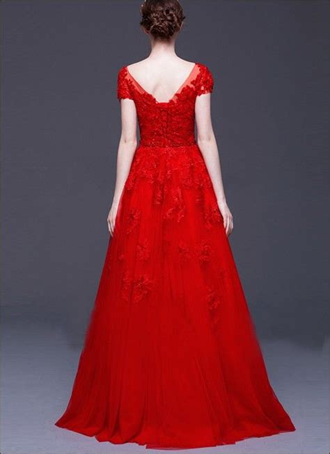 Alle größen&farben, über 10000 modelle, auf bestellung, 60% rabatt heute, willkommen bitte Rotes Brautkleid aus Tüll und Spitze in A-Linie ...