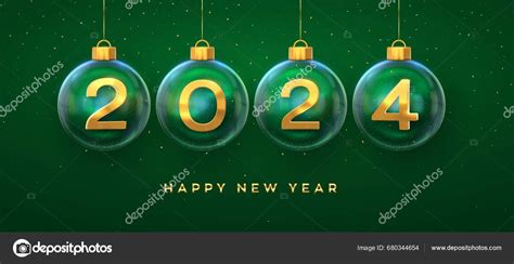 Happy New Year 2024 Golden Metal Numbers 2024 Glass Bauble Stock Vector
