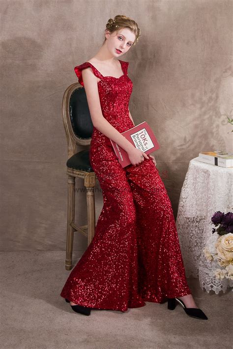 Red Sequins Prom Dresses Jumpsuits Wide Leg Trouser Np 0405 Prom Dresses