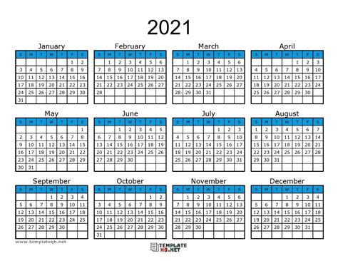 2021 Yearly Write In Calendars Month Calendar Printable