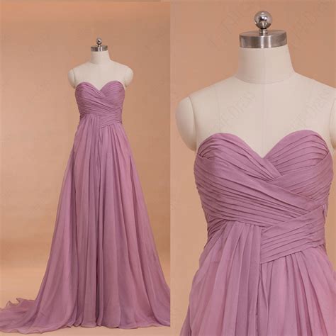 Purpish Pink Chiffon Long Prom Dresses With Train Mypromdress