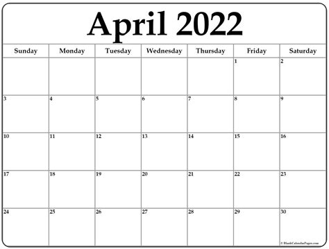 Free Calendar April 2022 Month Calendar Printable