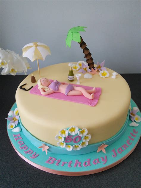 Beach Cake For 50th Birthday Sunbathing Umbrella Palm Tree Beach