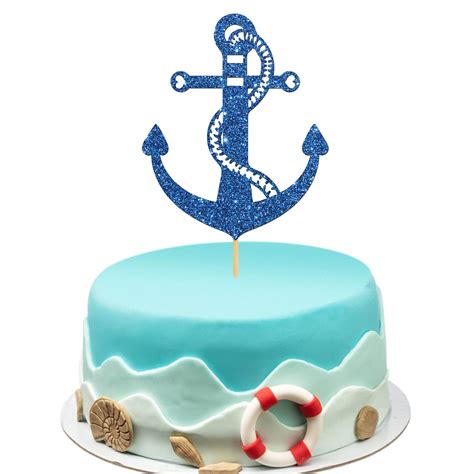 Buy INNORU Glitter Nautical Theme Cake Topper Ship Anchor Cake Decor