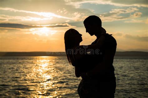 Couple Silhouette On The Beach Stock Image Image Of Lover Affection