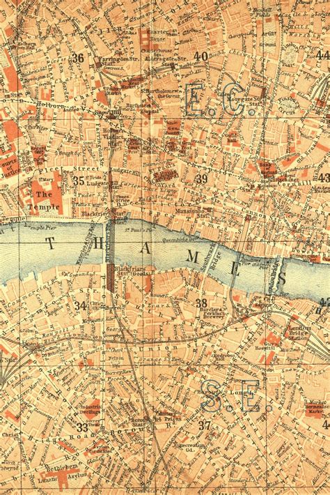 London Map Vintage Circa 1890 London Map Print Poster Vintage