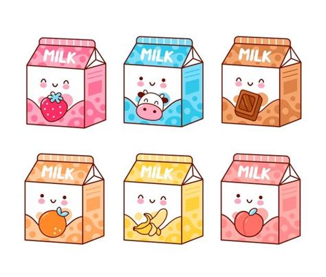 Premium Vector Cute Happy Funny Flavored Milk Set Cute Easy Drawings Cute Food Drawings
