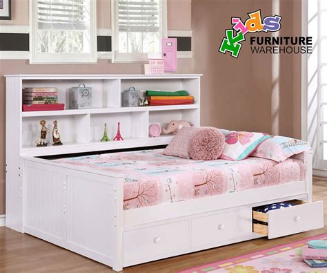 This daybed with storage is a great fit for your teen's room or guest bedroom. Full Size Bookcase Captains Daybed White | Allen House ...