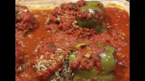 Yummy Stuffed Green Peppers In Sauce Recipe Cheryls Home Cooking Youtube