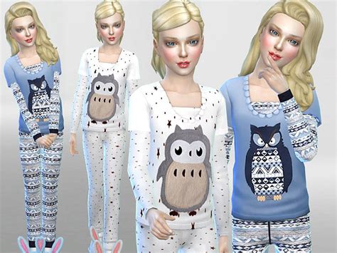 Pinkzombiecupcakes Winter Owl Pyjama Set Sims 4 Cc Kids Clothing