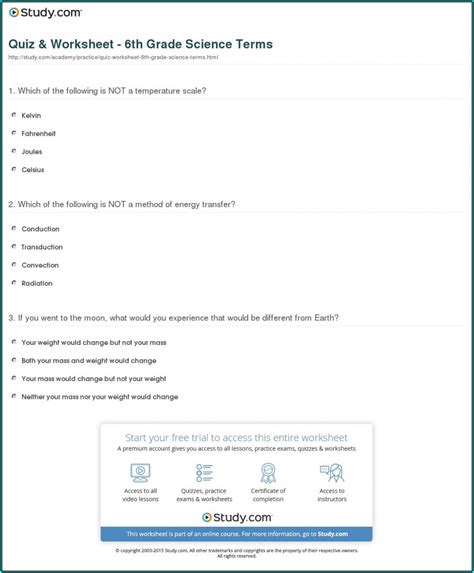 Answer key to science worksheet