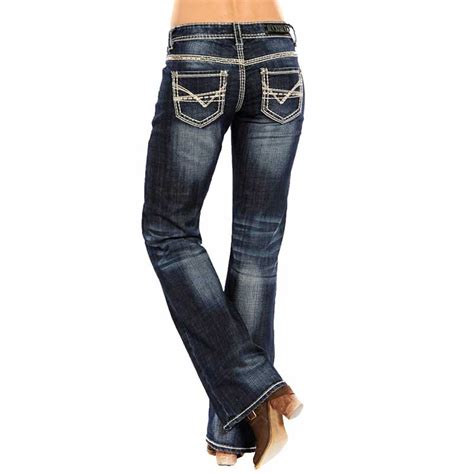 Rock And Roll Cowgirl Womens Dark Vintage Wash Riding Bootcut Jean