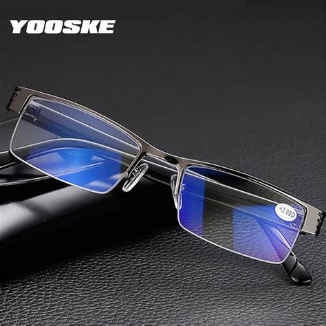 Yooske Blue Film Resin Reading Glasses Men Women Metal Half Frame Hyperopia Eyeglasses 1 0 1 52