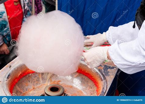 The Seller Of Cotton Candy Forms A Lump For Sale Stock Photo Image Of