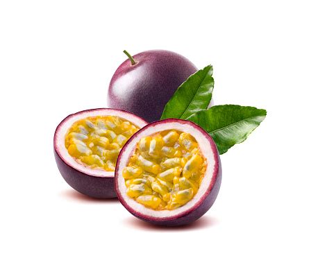 The passion fruit is usually purple and looks similar to a grapefruit. Passion Fruit Leaves Passionfruit Isolated On White ...