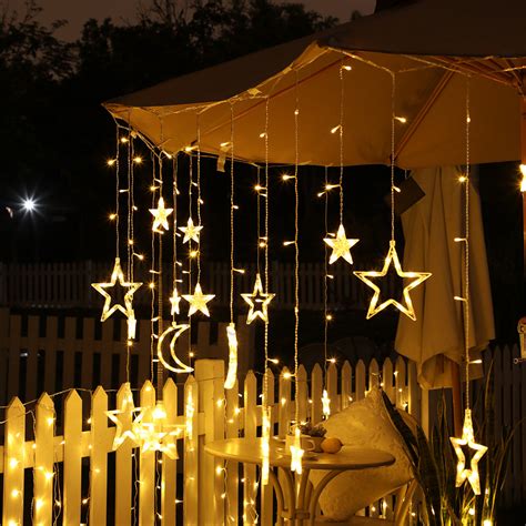 Solar Powered Remote Led Curtain String Lights Stars Moons 8 Modes