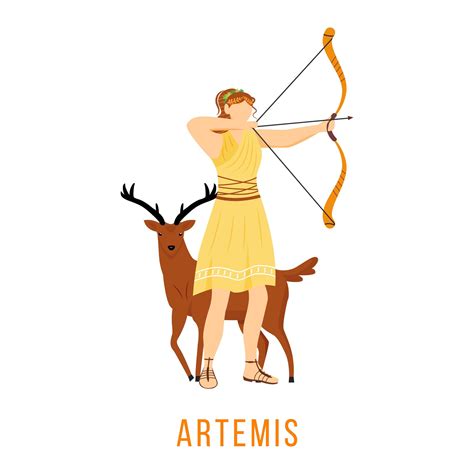 Artemis Flat Vector Illustration Ancient Greek Deity Goddess Of Moon