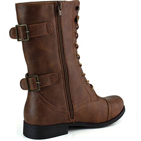 Dailyshoes Womens Military Ankle Lace Up Buckle Combat Boots Mid Knee High Booties Camel Pu 8