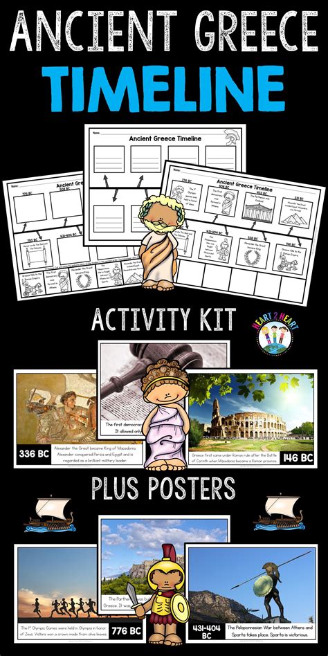 An Ancient Greece Time Line Activity Kit With Pictures And Text On The Front Cover