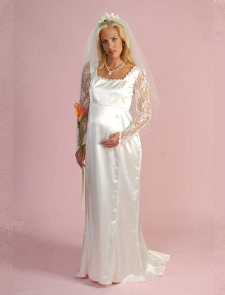 Formal Satin And Lace Maternity Wedding Dress Long Lace Sleeves
