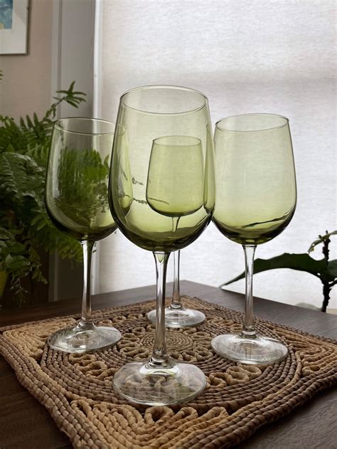 Beautiful Olive Winewater Glasses High Stemmed Set Of 4 Etsy